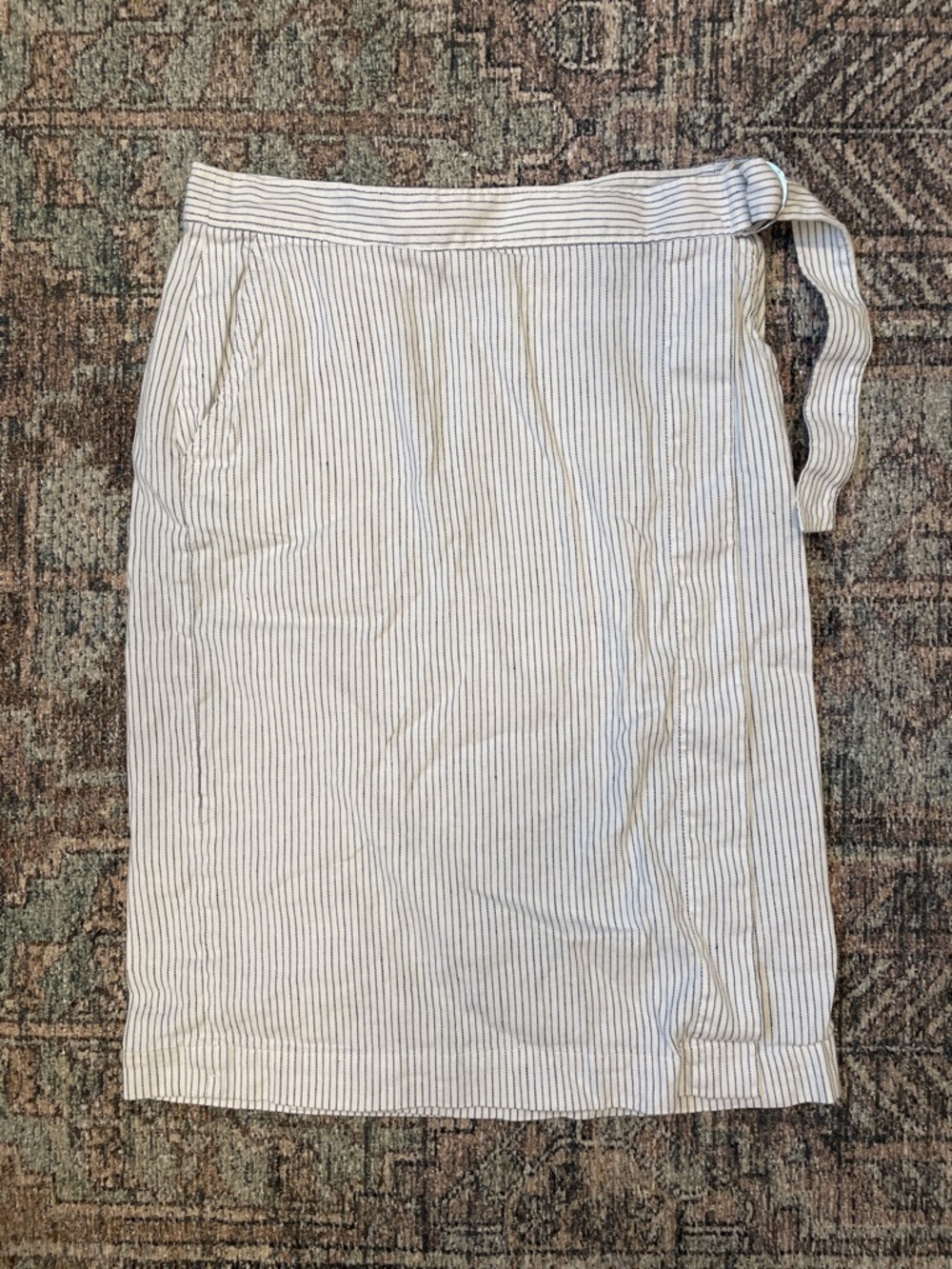Banana Republic Striped Linen Wrap Pencil Skirt Size 10 - Picture 1 of 9